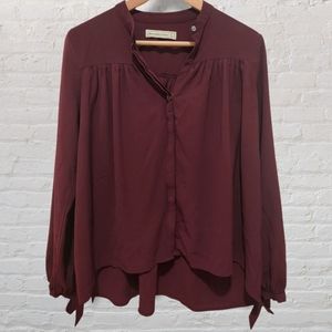 Abercrombie & Fitch Burgundy Tie Sleeve Button Blouse Top
